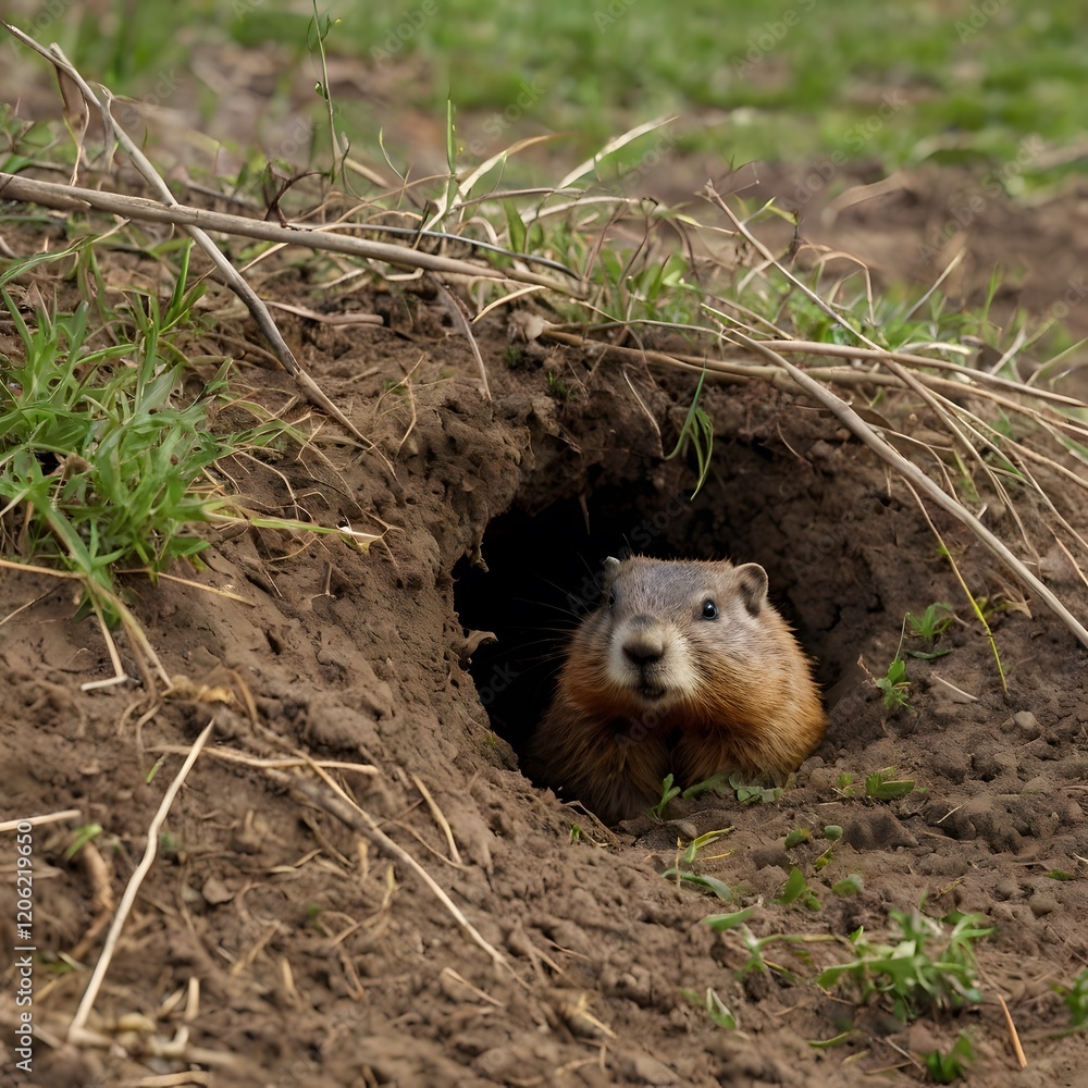 shot of a groundhog burrow entrance shot of a groundhog burrow entrance