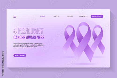 4 February Cancer Awareness day, World Women's Day With cancer ribbon, Cancer awareness day background Webpage Landing Page