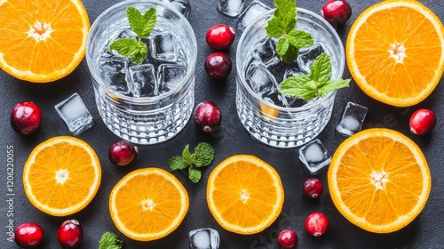 A tall glass holds a chilled cocktail packed with strawberries and cherries, embodying the summer bar drinks experience photo