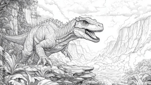 Fototapeta Naklejka Na Ścianę i Meble -  Majestic dinosaur in a lush valley ready for color exploration and creativity