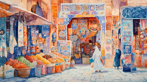 whimsical watercolor street market