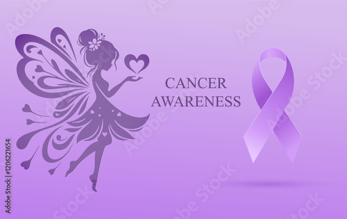 World Cancer Awareness Day With cancer ribbon and fairy girl, Cancer day background