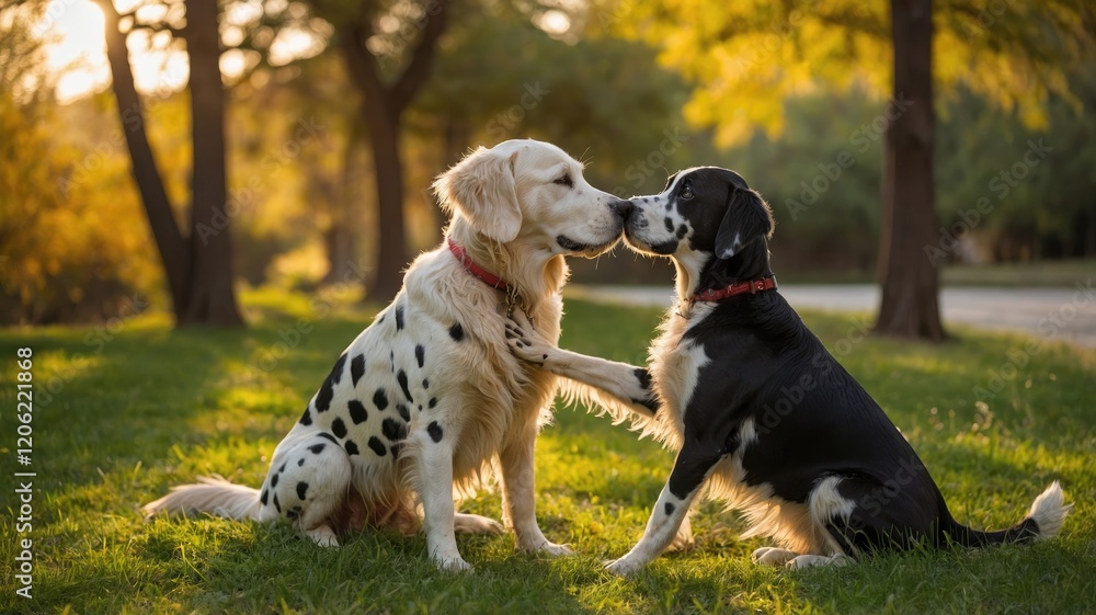 two adorable dogs a golden retriever and Kissing Days two adorable dogs a golden retriever and Kissing Days