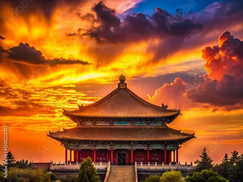 Wallpaper Mural Majestic Silhouette: Zhongshan Hall at Sunset, Beijing Park Torontodigital.ca