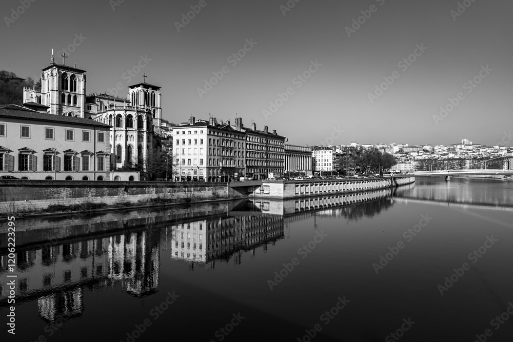Urban scene with buildings around the River Saone, Lyon, France Urban scene with buildings around the River Saone, Lyon, France