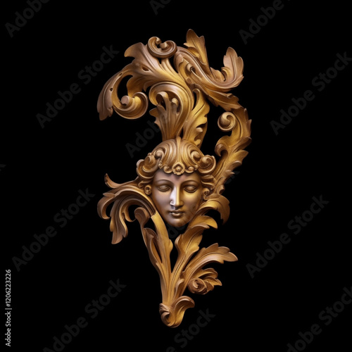 rococo golden decoration with the face of a woman