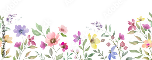 Seamless watercolor border. Hand drawn illustration isolated on white background. Vector EPS.