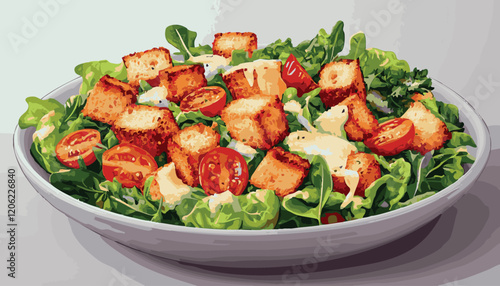 Fresh Caesar Salad with Croutons, Cherry Tomatoes, and Creamy Dressing