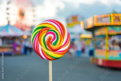 Vibrant colorful lollipop at a lively carnival background photo