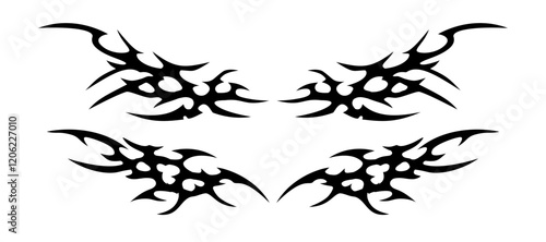 Wing shaped Neo tribal tattoo design , Y2k tribal design set