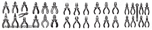 collection of pliers silhouette vector icons