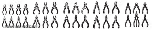 collection of pliers silhouette vector icons