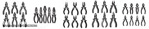 collection of pliers silhouette vector icons