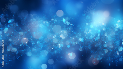 Particules scintillantes et brillantes volant sur fond bleu. Lumière bleutée, paillettes blanches et flou. Fond pour bannière, conception et création graphique.	