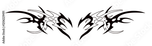 Abstract neo tribal tattoo design , Y2k tribal tattoo design with transparent background.