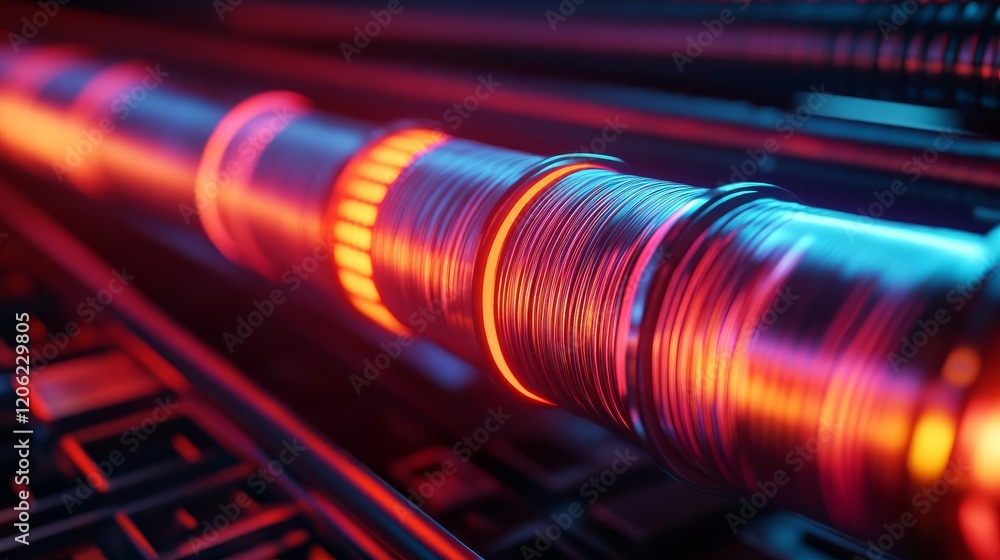 Heat gradient visualized on a metallic rod in a futuristic simulation Heat gradient visualized on a metallic rod in a futuristic simulation