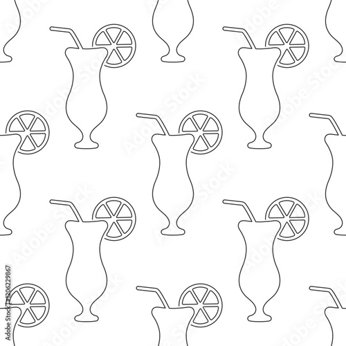 Alcohol cocktail black line vector icon. Hurricane glass with tube and slice of citrus.