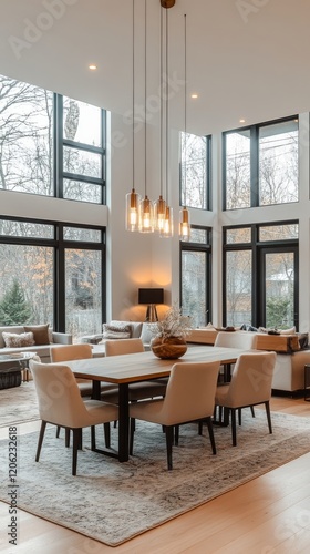 Elegant open concept living area featuring modern furniture and natural lighting
