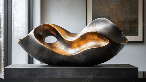 Elegant curved sculpture illuminated by soft light showcases artistic craftsm...