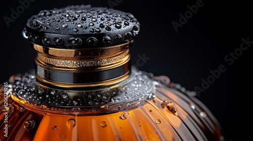 Close-up view of refreshing beverage with bubbles on surface in soft lighting