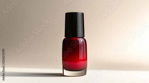 Glossy red nail polish bottle on a neutral background capturing elegant desig...