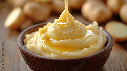 Delicious creamy mashed potatoes served in a bowl against a warm background
