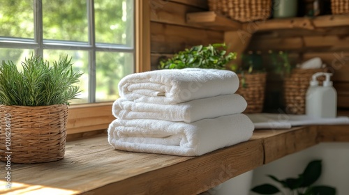 Elegant laundry room with modern machines and natural light in a cozy wooden ...