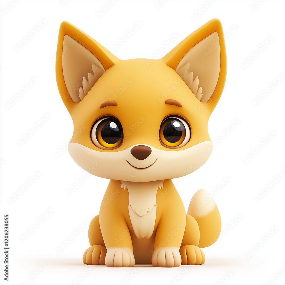 Cute, three-dimensional style dingo puppy clipart illustration. Golden-yellow fur, big round eyes, floppy ears, and a sweet, innocent expression, sitting playfully on a white background Cute, three-dimensional style dingo puppy clipart illustration. Golden-yellow fur, big round eyes, floppy ears, and a sweet, innocent expression, sitting playfully on a white background
