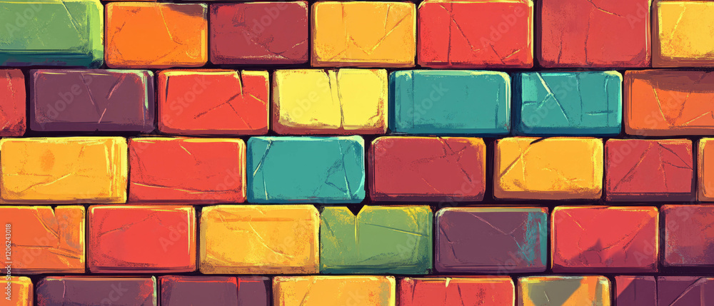 Colorful brick texture with bright hues and flat shading for casual game art style Colorful brick texture with bright hues and flat shading for casual game art style