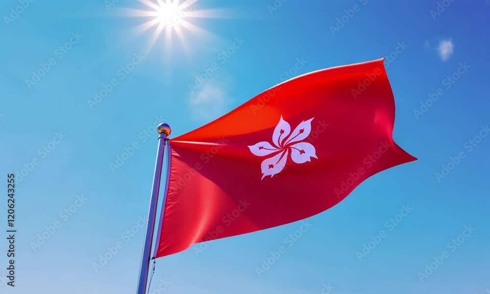 Hong kong national flag HD video. Hong Kong flag on flagpole footage Hong kong national flag HD video. Hong Kong flag on flagpole footage