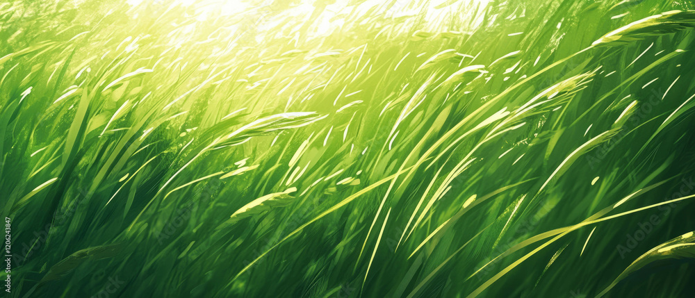 Waving grass sways in a gentle breeze under a bright green hue evoking a calming atmosphere Waving grass sways in a gentle breeze under a bright green hue evoking a calming atmosphere