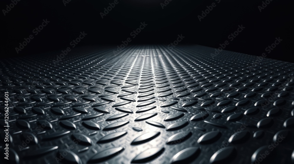 seamless metal floor plate with a diamond pattern on a black metal background, featuring contrasting chiaroscuro lighting, deep shadows seamless metal floor plate with a diamond pattern on a black metal background, featuring contrasting chiaroscuro lighting, deep shadows