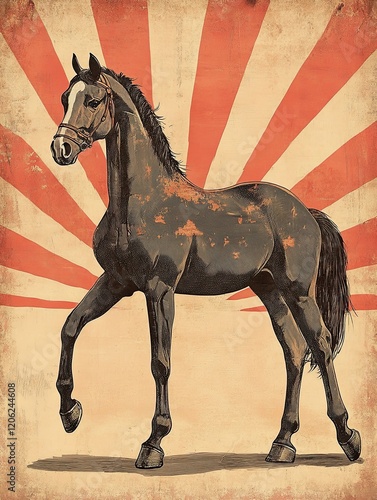 Vintage circus style poster with a horse