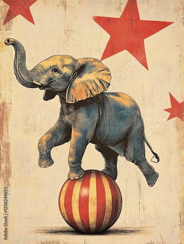 Vintage circus style poster with an elephant