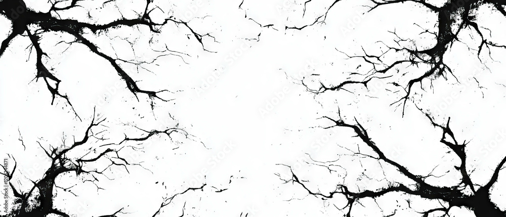 Obraz premium Grunge seamless pattern featuring black veined ink and branching lines on a white background