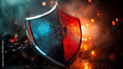 Fiery shield bravely protects against intense dark forces. AI Generated