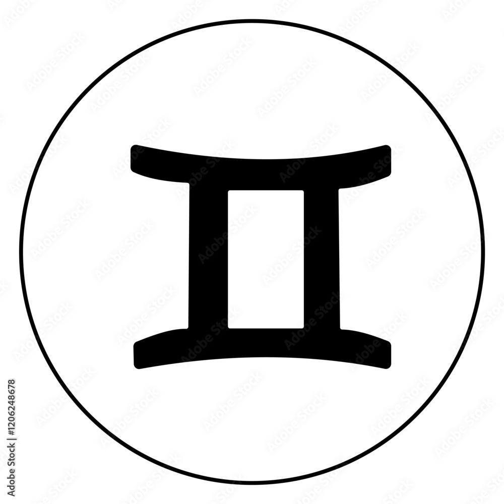 Gemini zodiac sign, linear icon of horoscope symbol in round frame Gemini zodiac sign, linear icon of horoscope symbol in round frame