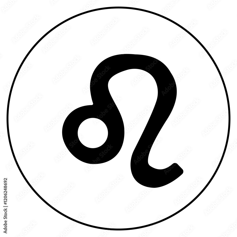 Leo zodiac sign, linear icon of horoscope symbol in round frame Leo zodiac sign, linear icon of horoscope symbol in round frame