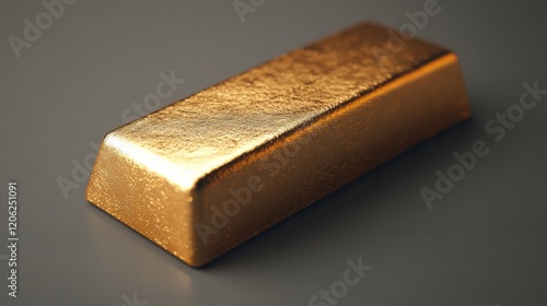 Close-up of a shiny gold bar reflecting light on a smooth surface
