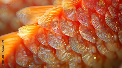 Close-up of a shimmering fish tail adorned with glistening water droplets in ...