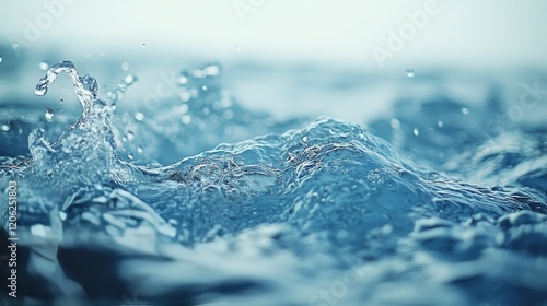 Gentle waves ripple across a tranquil ocean surface under soft sunlight in a ...