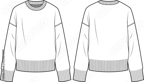 Womens Oversized Sweater flat sketch front and back