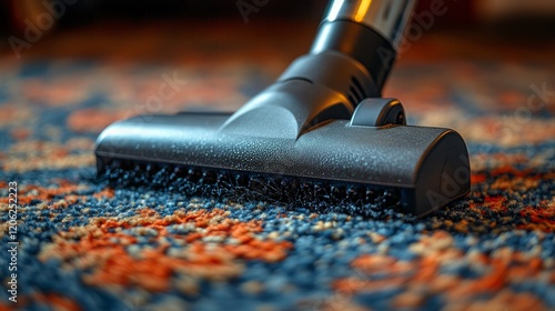 Vacuum cleaner cleaning carpet in a modern office setting during the day