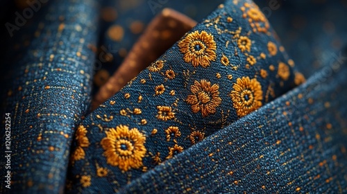 Close-up view of intricately embroidered fabric with floral patterns in vibra...