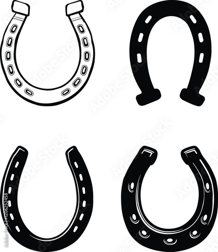 Set of horseshoe icons in black and white color. EPS-10.