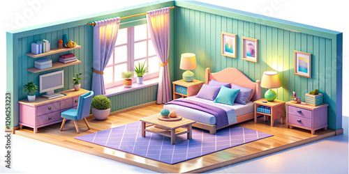 Wallpaper Mural Colorful interior design showcasing a cozy bedroom and workspace in a well-lit, modern augmented reality environment Torontodigital.ca