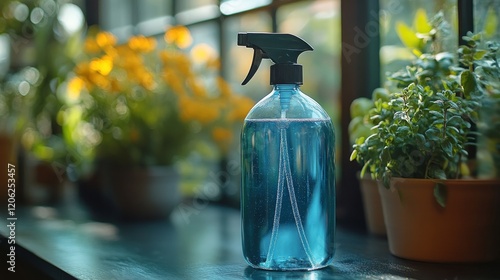 Luxury liquid soap dispenser on wooden countertop with water splashes in a mo...