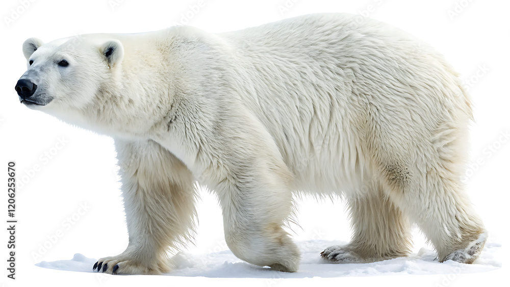 Majestic Polar Bear Roaming on Ice Floes in the Arctic, with Thick White Fur and Powerful Stance Isolated on White or Transparent Background Majestic Polar Bear Roaming on Ice Floes in the Arctic, with Thick White Fur and Powerful Stance Isolated on White or Transparent Background