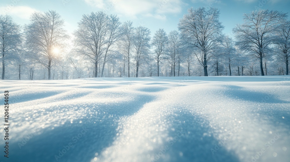 Snowy forest sunrise, winter wonderland Snowy forest sunrise, winter wonderland