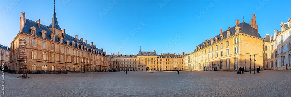 Fototapeta premium Elegant Palace of Versailles Courtyards and Ornate French Architecture on Sunn, Clear Day